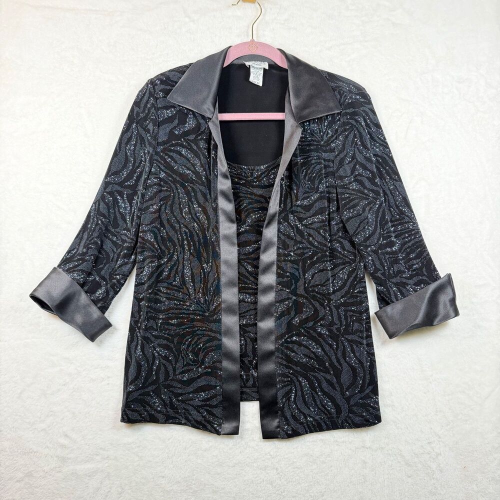 Vintage R&M Richards Petite 8P 2 Piece Evening Jacket Tank Metallic Zebra